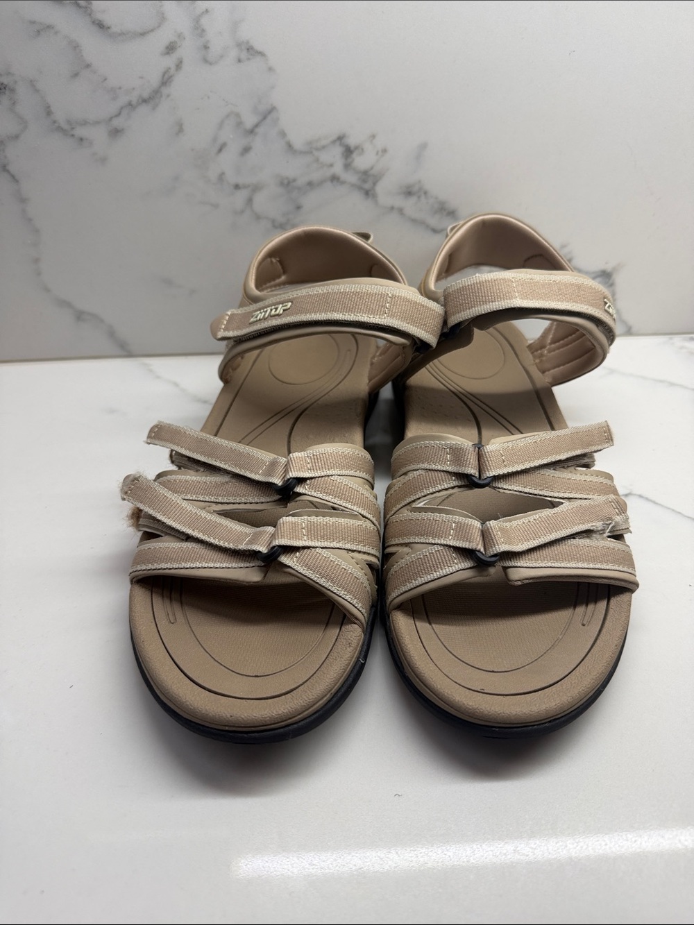 Comfort-Strap Beige Women's Sandals with Adjustable Velcro